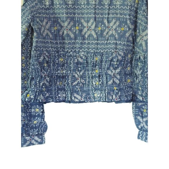 NEW Anthropologie Embroidered Smocked Blue Blouse - Size: Small - Picture 7 of 7